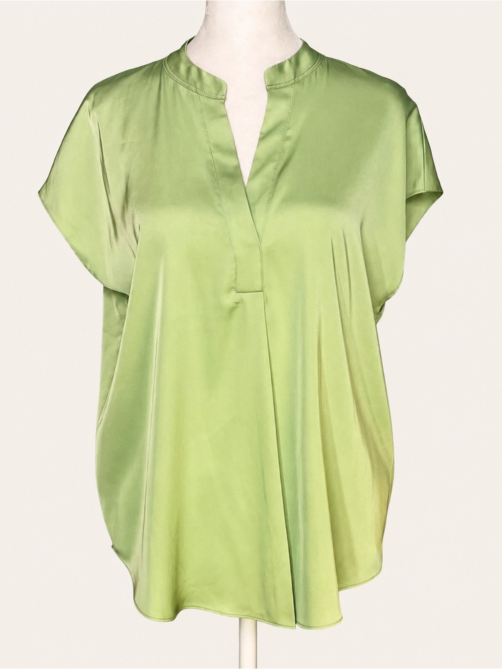 Silky Matcha Latte Split-Neck Blouse | Soft Draped Workwear Top | Size Small